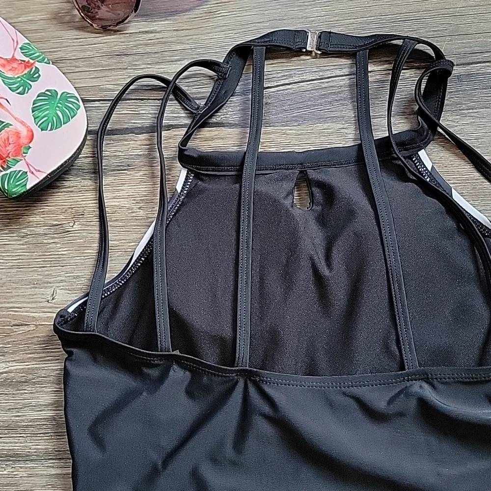 Black & White Mesh One Piece Swim - Picture 9 of 12